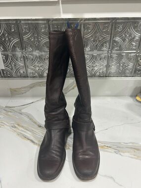 Frye Tall Leather Riding Boots in Dark Brown